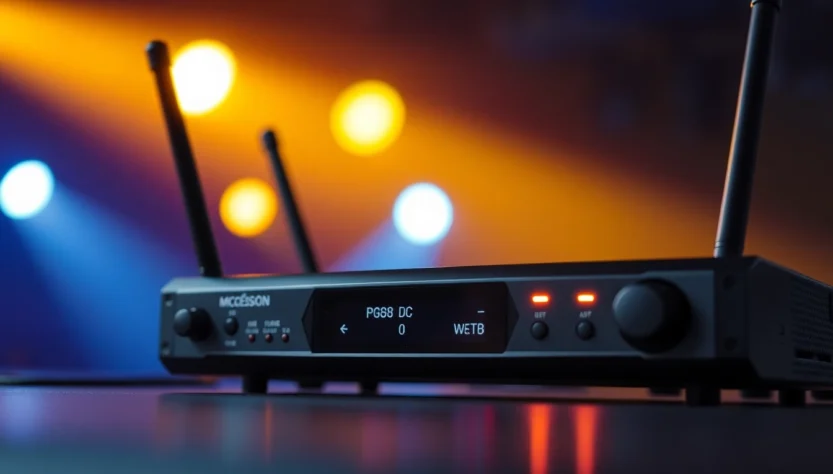 High-quality PG88 wireless microphone receiver with LED signals and digital display, ideal for live performances and audio setups.
