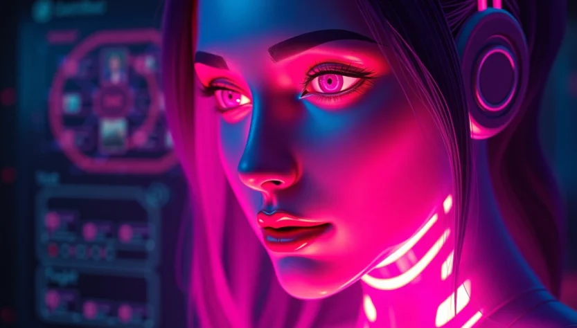 An engaging scene depicting a user chatting with a nsfw ai chat companion on a sleek digital interface, emphasizing raw and unrestricted interaction with an AI girlfriend.