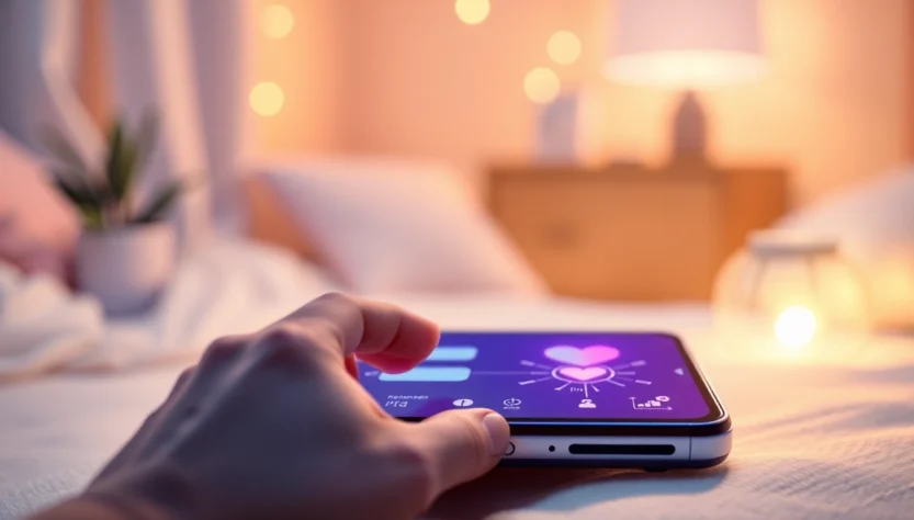 Close-up of a user interacting with a sleek AI chatbot interface on a modern device in a cozy environment.