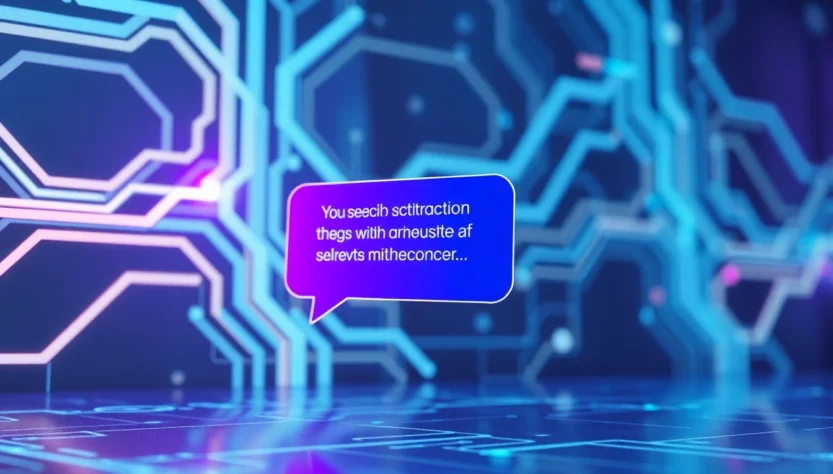 Digital interface with chat bubbles and high-tech abstract background