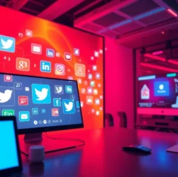 Journalists analyzing social media industry news trends on digital platforms for industry