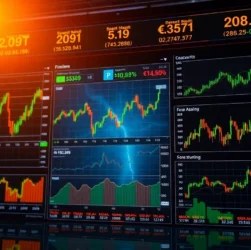 Stocks and Shares News update featuring stock charts, gold records, and currency trends for