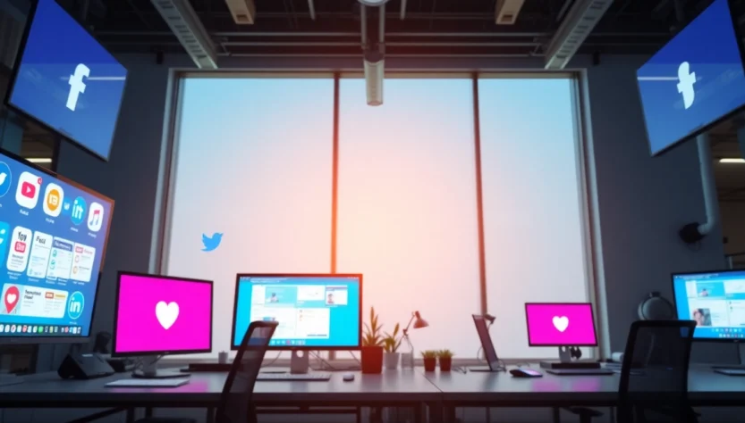 Professionals analyzing social media industry news and trends on digital devices for strategic