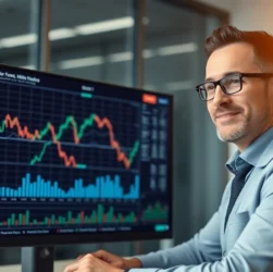 Investment Advice UK professional analyzing financial data and stock charts for clients