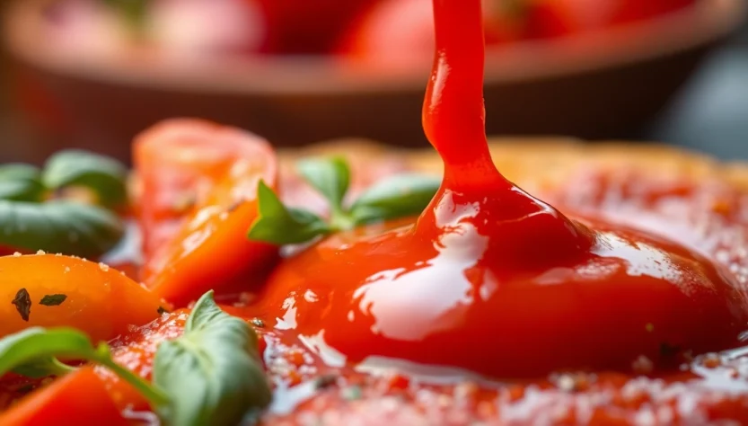 Tangy Tomato Sauce served over fresh ingredients for flavor enhancement and culinary appeal